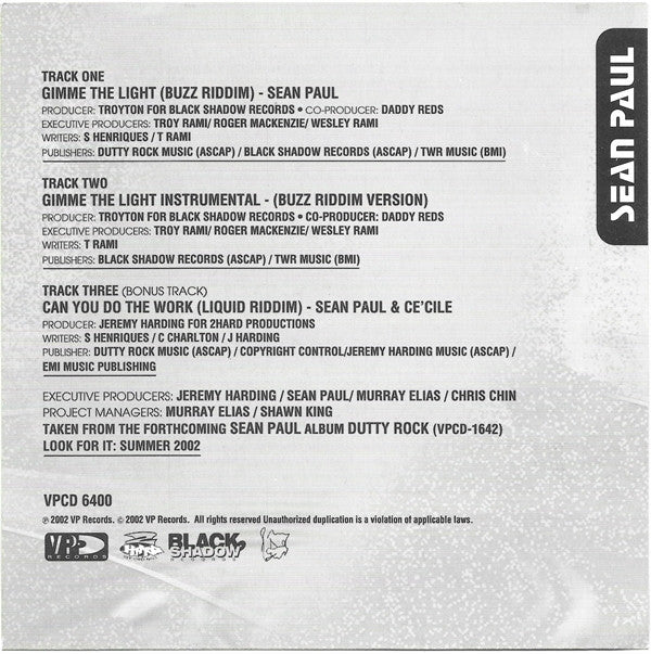 Sean Paul : Gimme The Light (CD, Single)