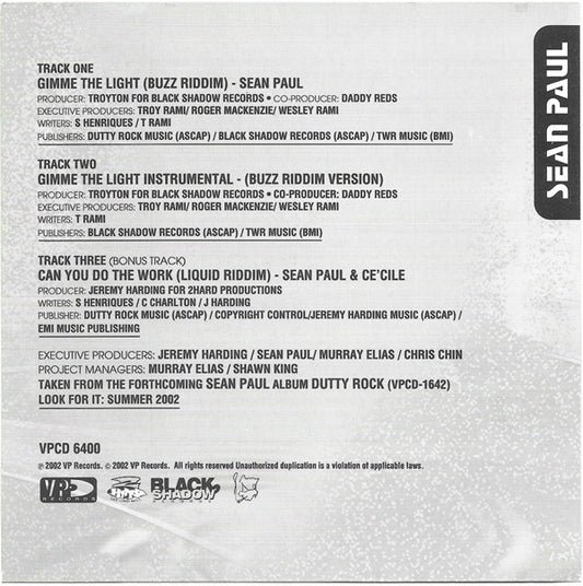 Sean Paul : Gimme The Light (CD, Single)