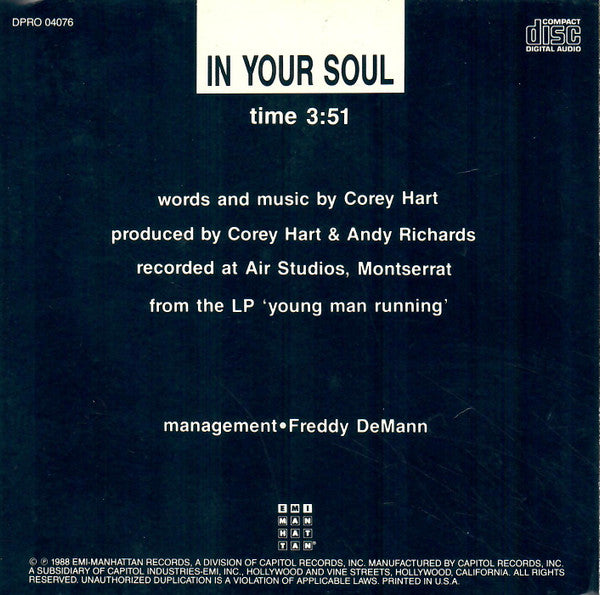 Corey Hart : In Your Soul (CD, Single, Promo)