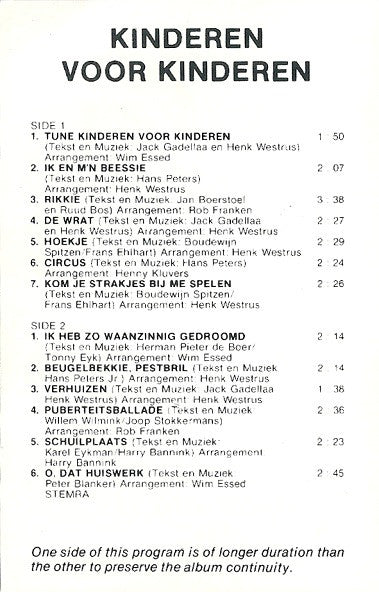 Kinderen voor Kinderen : Kinderen Voor Kinderen (Cass, Album)