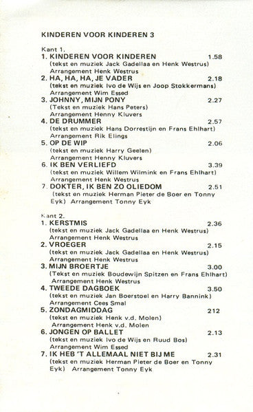 Kinderen voor Kinderen : Kinderen Voor Kinderen 3 (Cass, Album)