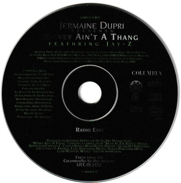 Jermaine Dupri Featuring Jay-Z : Money Ain't A Thang (CD, Single, Promo)