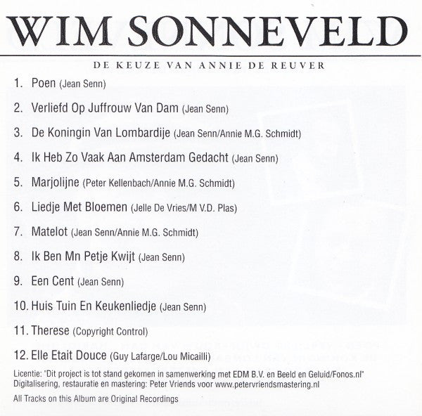 Wim Sonneveld : De Keuze Van Annie de Reuver (CD, Comp)