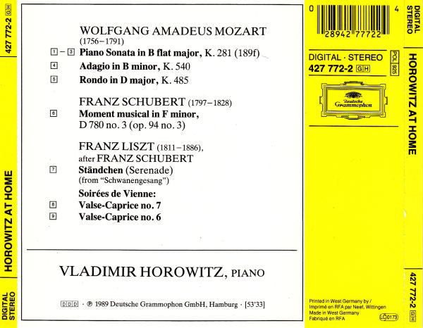 Vladimir Horowitz : Horowitz At Home (CD, Album)