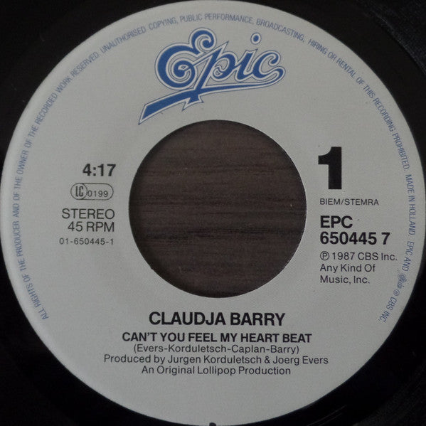 Claudja Barry : Can't You Feel My Heart Beat (7", Single)