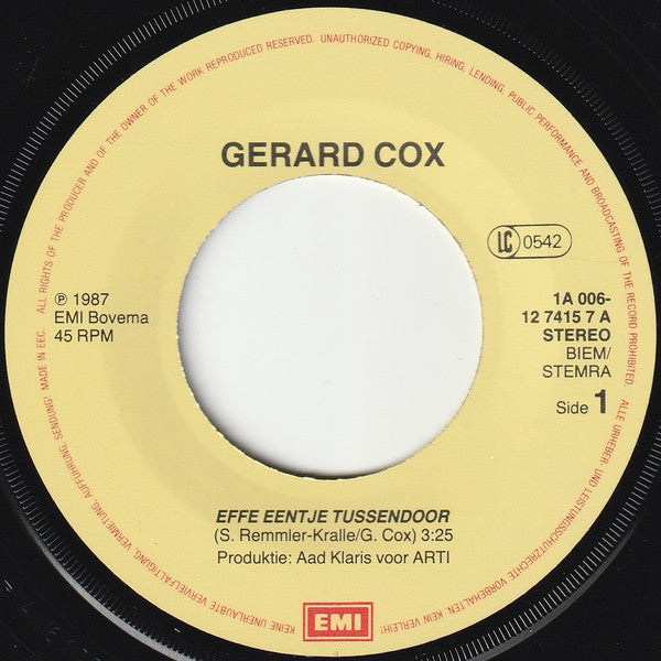 Gerard Cox : Effe Eentje Tussendoor ... (7", Single)