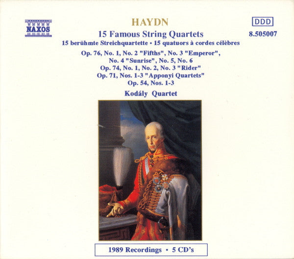 Joseph Haydn - Kodály Quartet : 15 Famous String Quartets (5xCD, Comp)