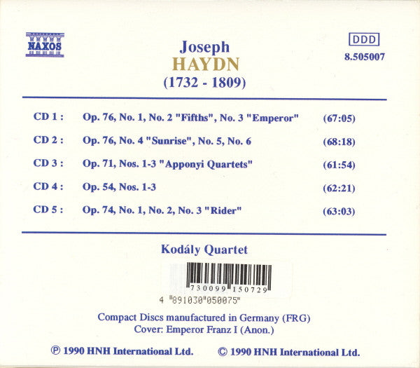 Joseph Haydn - Kodály Quartet : 15 Famous String Quartets (5xCD, Comp)