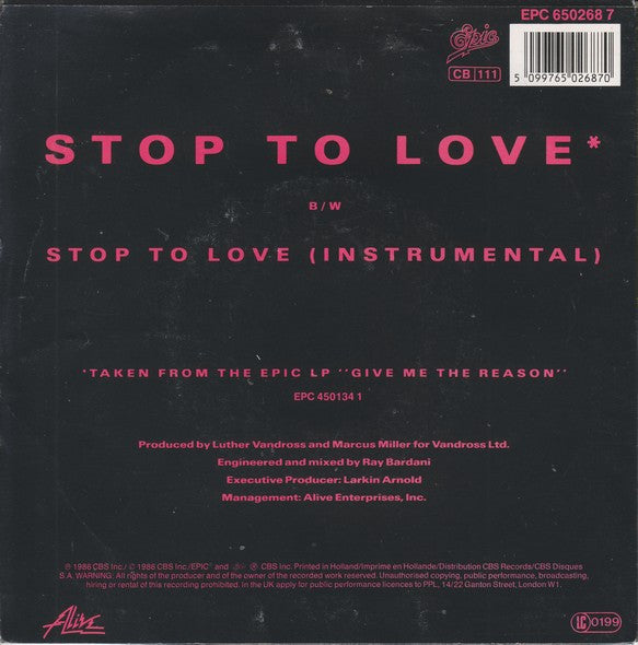 Luther Vandross : Stop To Love (7", Single)