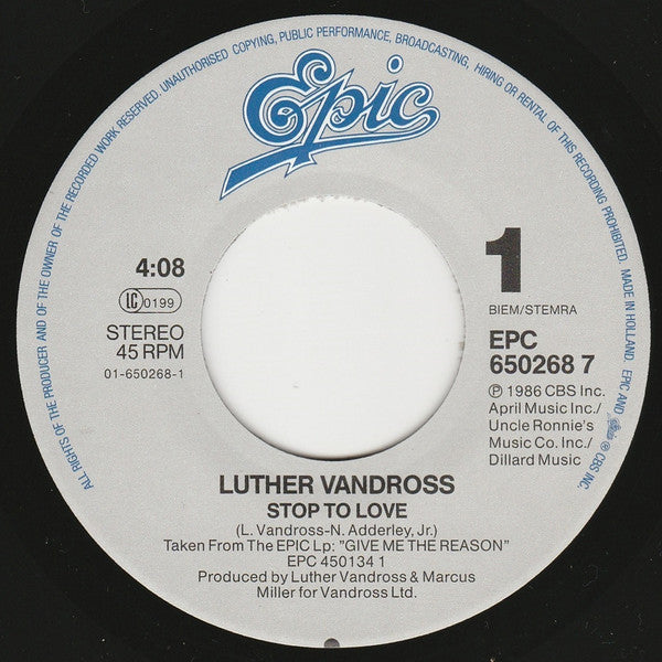 Luther Vandross : Stop To Love (7", Single)