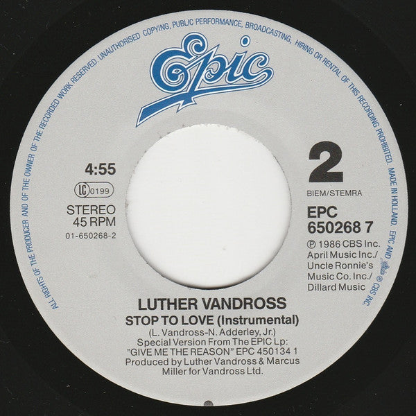 Luther Vandross : Stop To Love (7", Single)