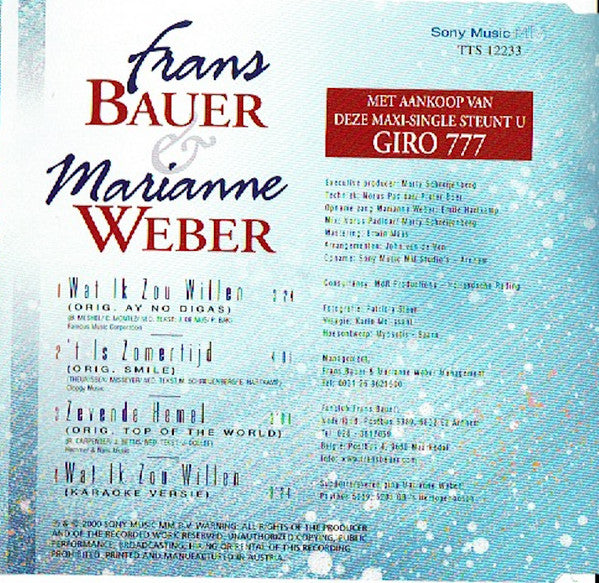 Frans Bauer & Marianne Weber : Wat Ik Zou Willen (CD, Maxi)