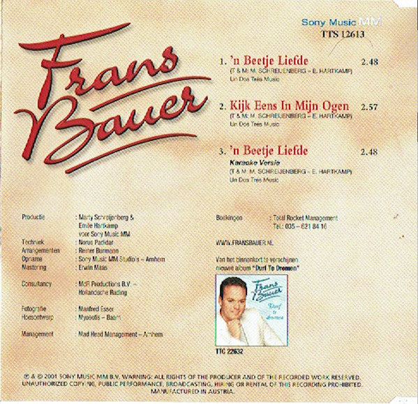 Frans Bauer : 'n Beetje Liefde (CD, Single)