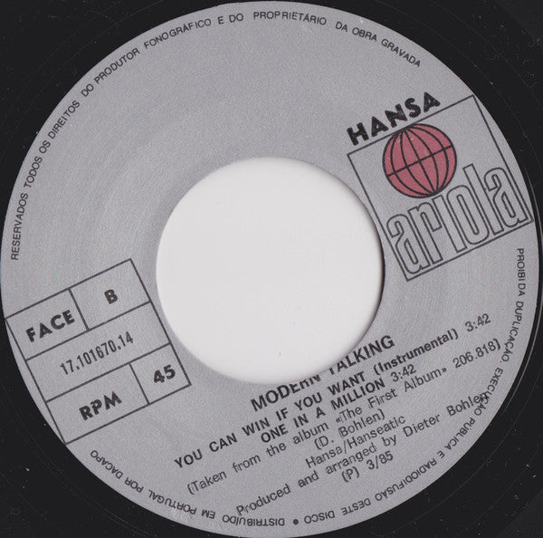 Modern Talking : You Can Win If You Want (Special Dance Version) (7", Single)
