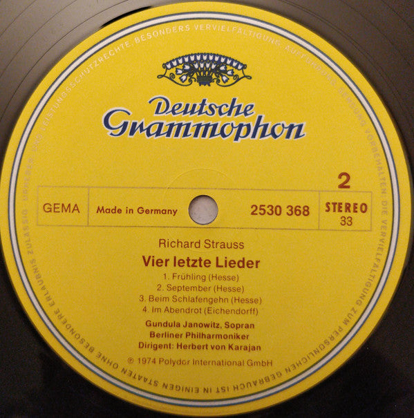 Richard Strauss, Gundula Janowitz • Berliner Philharmoniker • Herbert von Karajan : Tod Und Verklärung / Vier Letzte Lieder (LP)