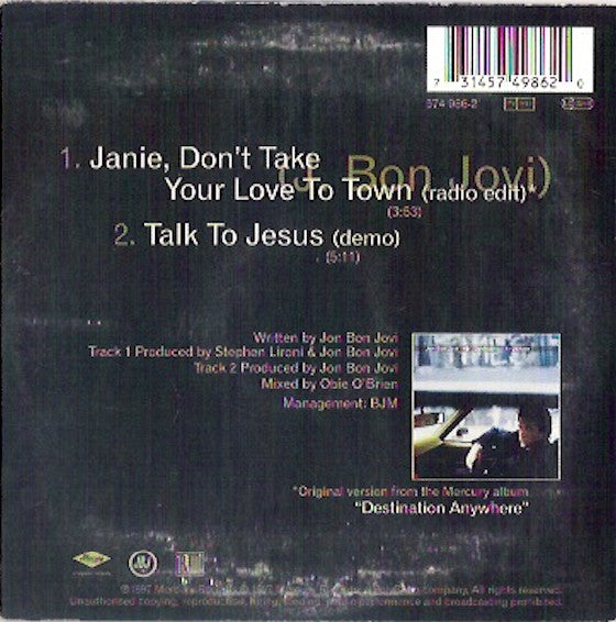 Jon Bon Jovi : Janie, Don't Take Your Love To Town (CD, Single, Car)