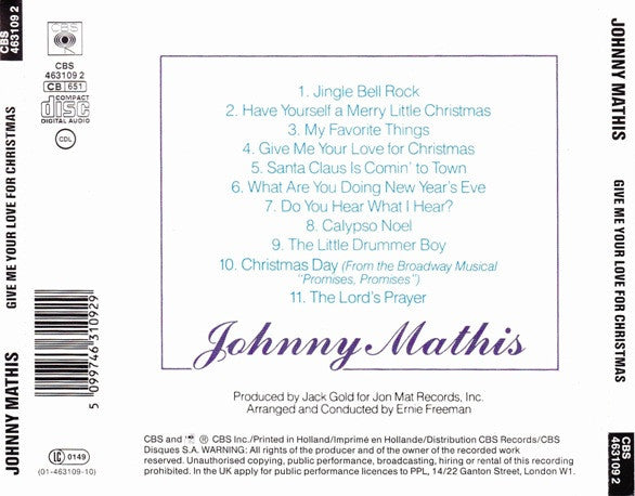 Johnny Mathis : Give Me Your Love For Christmas (CD, Album, RE)