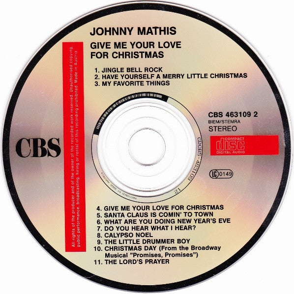 Johnny Mathis : Give Me Your Love For Christmas (CD, Album, RE)