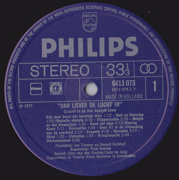 Cursief : Dan Liever De Lucht In (Cursief In De Van Speyk Show) (LP)