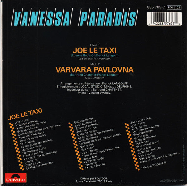 Vanessa Paradis : Joe Le Taxi (7", Single, Inj)