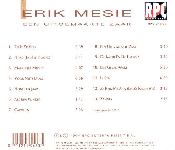 Erik Mesie : Een Uitgemaakte Zaak (CD, Album)