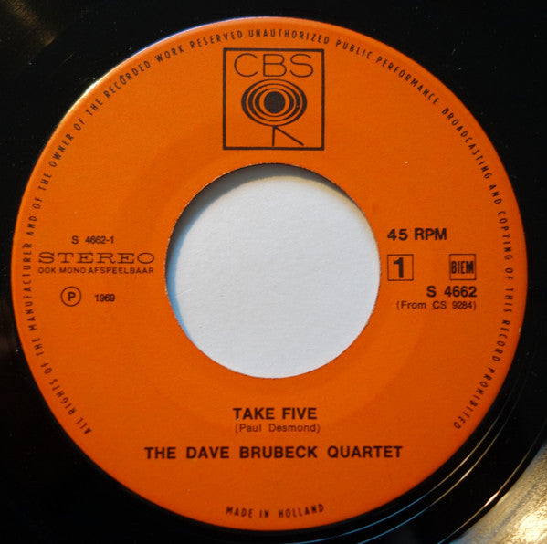 The Dave Brubeck Quartet : Take Five / Unsquare Dance (7", Single, Lar)