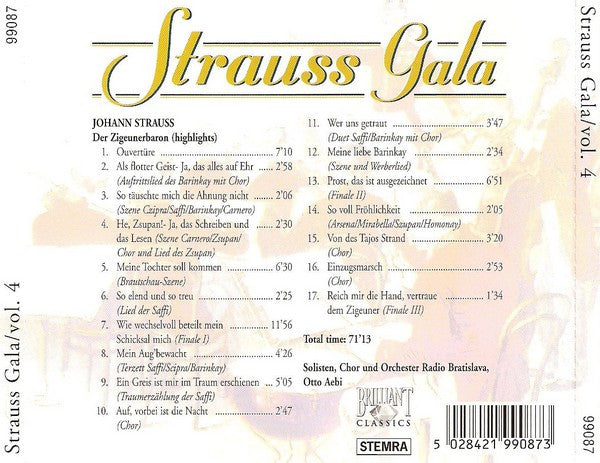 Johann Strauss Jr. / Slovak Radio Symphony Orchestra, Slovak Radio Symphony Choir Und Slovak Radio Symphony Orchestra, Otto Aebi : Strauss Gala - Der Zigeunerbaron (Highlights) (CD, Album)