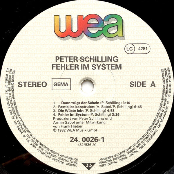 Peter Schilling : Fehler Im System (LP, Album)
