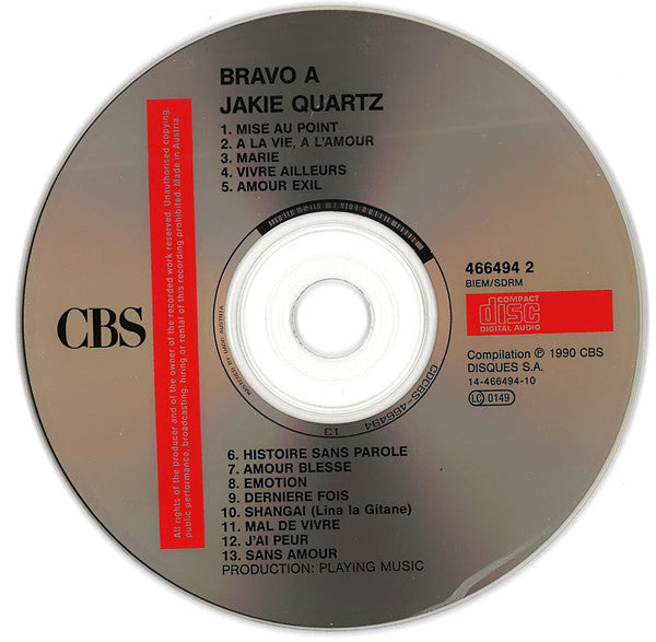 Jakie Quartz : Bravo A Jakie Quartz (CD, Comp)