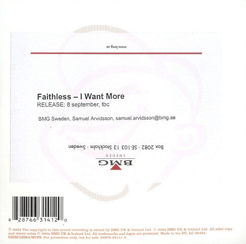 Faithless : I Want More (CD, Single, Promo)