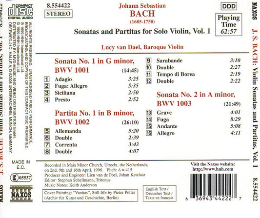 Johann Sebastian Bach, Lucy Van Dael : Sonatas And Partitas For Solo Violin Volume 1 (CD, Album)