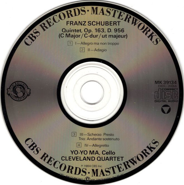 Franz Schubert - Yo-Yo Ma, The Cleveland Quartet : Quintet, Op. 163, D. 956 (In C Major) (CD, Album)