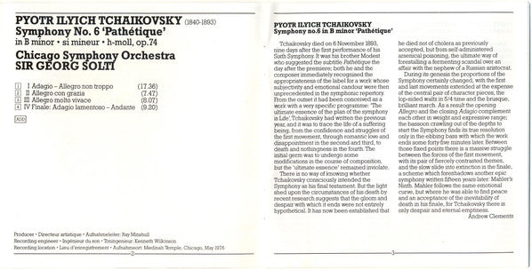 Pyotr Ilyich Tchaikovsky, Chicago Symphony Orchestra, Georg Solti : Symphony No.6 'Pathétique' (CD, Album, RE)