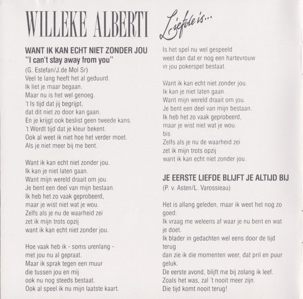Willeke Alberti : Liefde Is... (CD, Album)