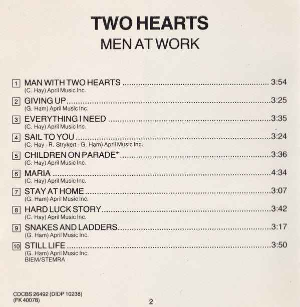 Men At Work : Two Hearts (CD, Album)