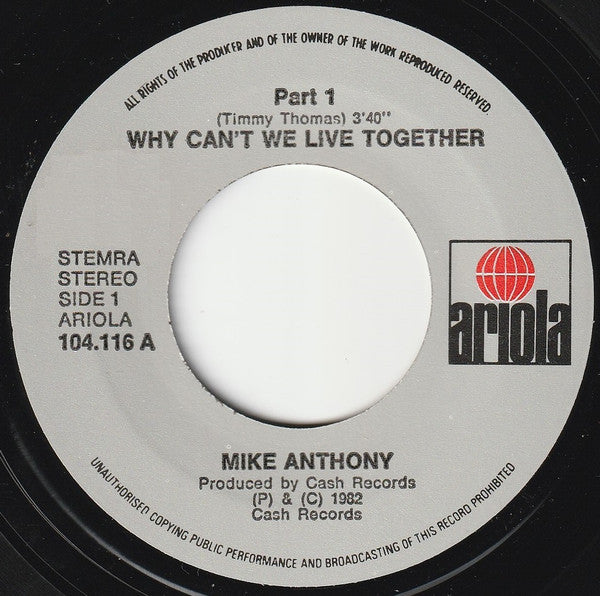 Mike Anthony : Why Can't We Live Together (7", Single)