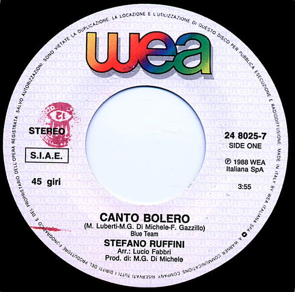 Stefano Ruffini : Canto Bolero (7")