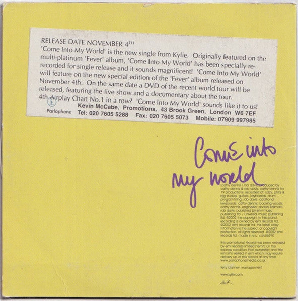 Kylie Minogue : Come Into My World (CD, Single, Promo)