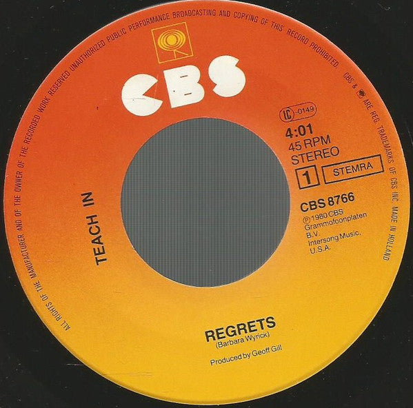 Teach-In : Regrets (7", Single)