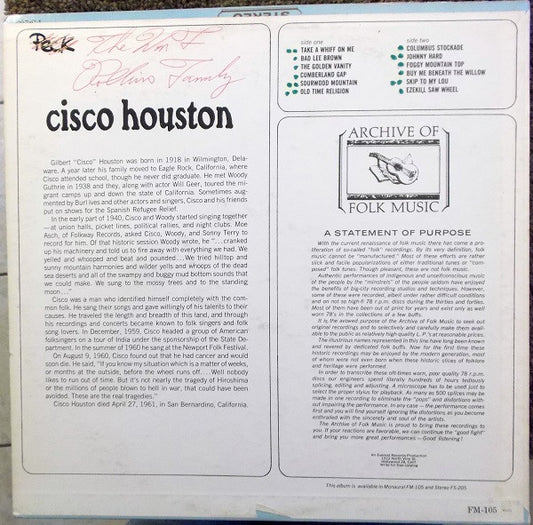 Cisco Houston : Cisco Houston (LP, Album, Mono)