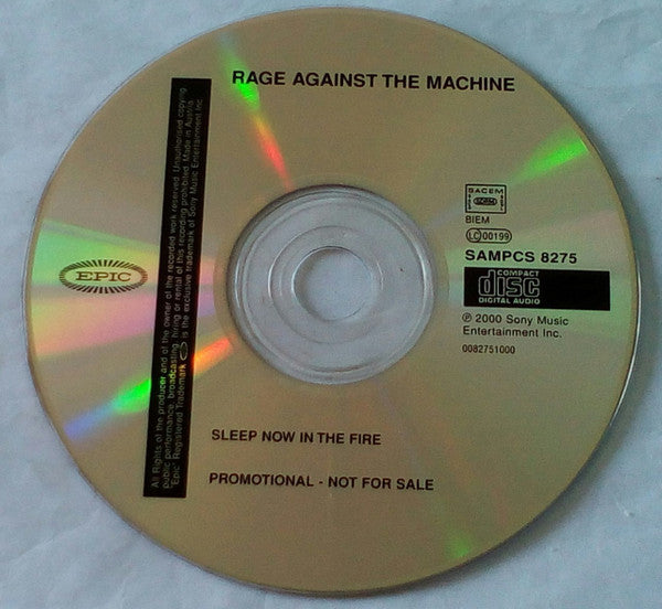 Rage Against The Machine : Sleep Now In The Fire (CD, Single, Promo)
