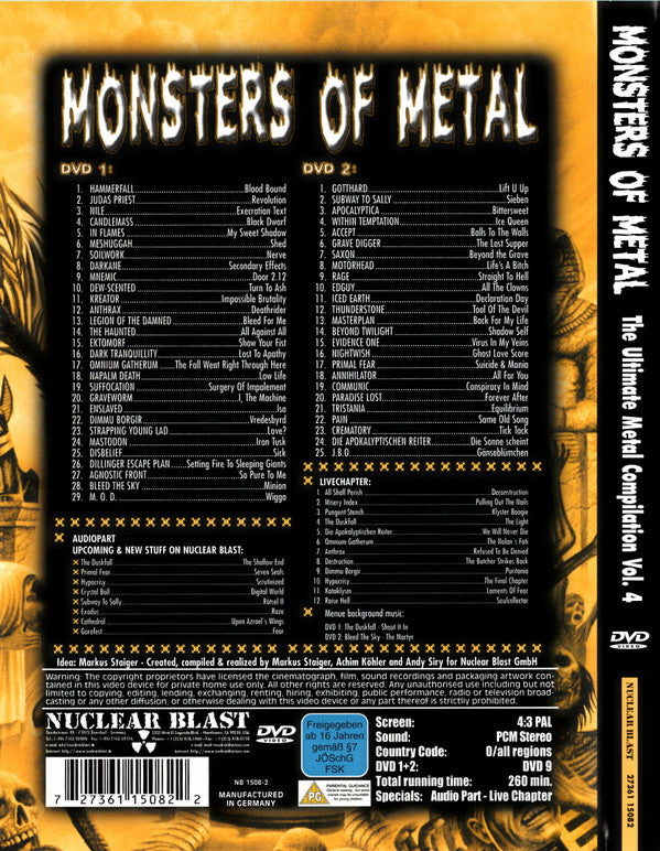 Various : Monsters Of Metal (The Ultimate Metal Compilation Vol. 4) (2xDVD-V, Comp, PAL)