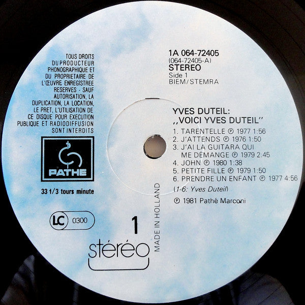 Yves Duteil : Voici Yves Duteil (LP, Comp)