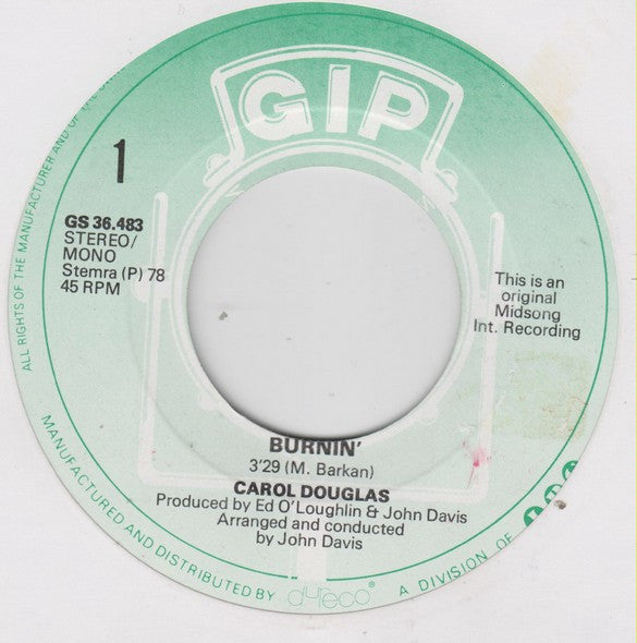 Carol Douglas : Burnin' (7", Single)