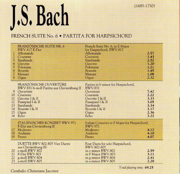 Johann Sebastian Bach / Christiane Jaccottet : French Suite No. 6 • Partita For Harpsichord (CD, Comp)