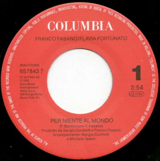 Franco Fasano E Flavia Fortunato : Per Niente Al Mondo (7")