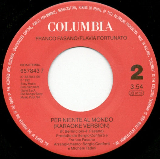 Franco Fasano E Flavia Fortunato : Per Niente Al Mondo (7")