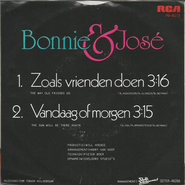 Bonnie St. Claire & José (3) : Zoals Vrienden Doen (7", Single)