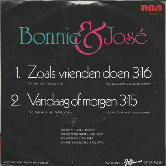 Bonnie St. Claire & José (3) : Zoals Vrienden Doen (7", Single)