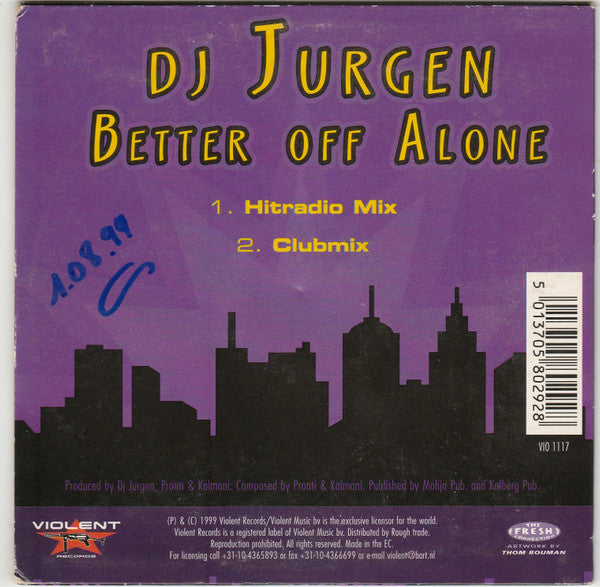 DJ Jurgen : Better Off Alone (CD, Single, Car)